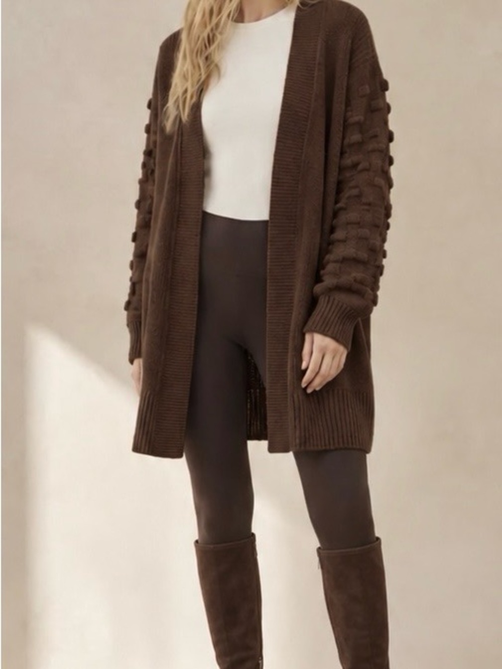 999. Cozy Open-Front Brown Women's Cardigan Sweater